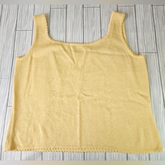St. John Knit Square Neck Sweater Cami with Scalloped Hem in Yellow Size Large - Picture 5 of 10